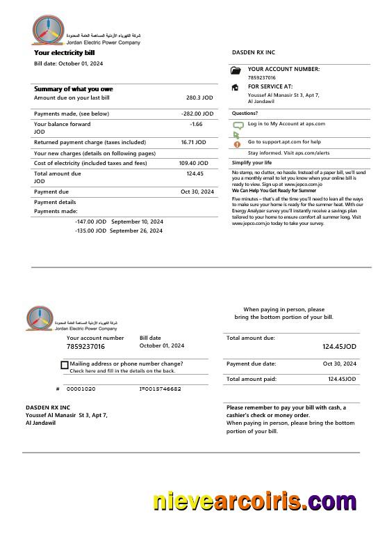 Jordan Jordanian Electric Power Co JEPCO electricity business utility bill